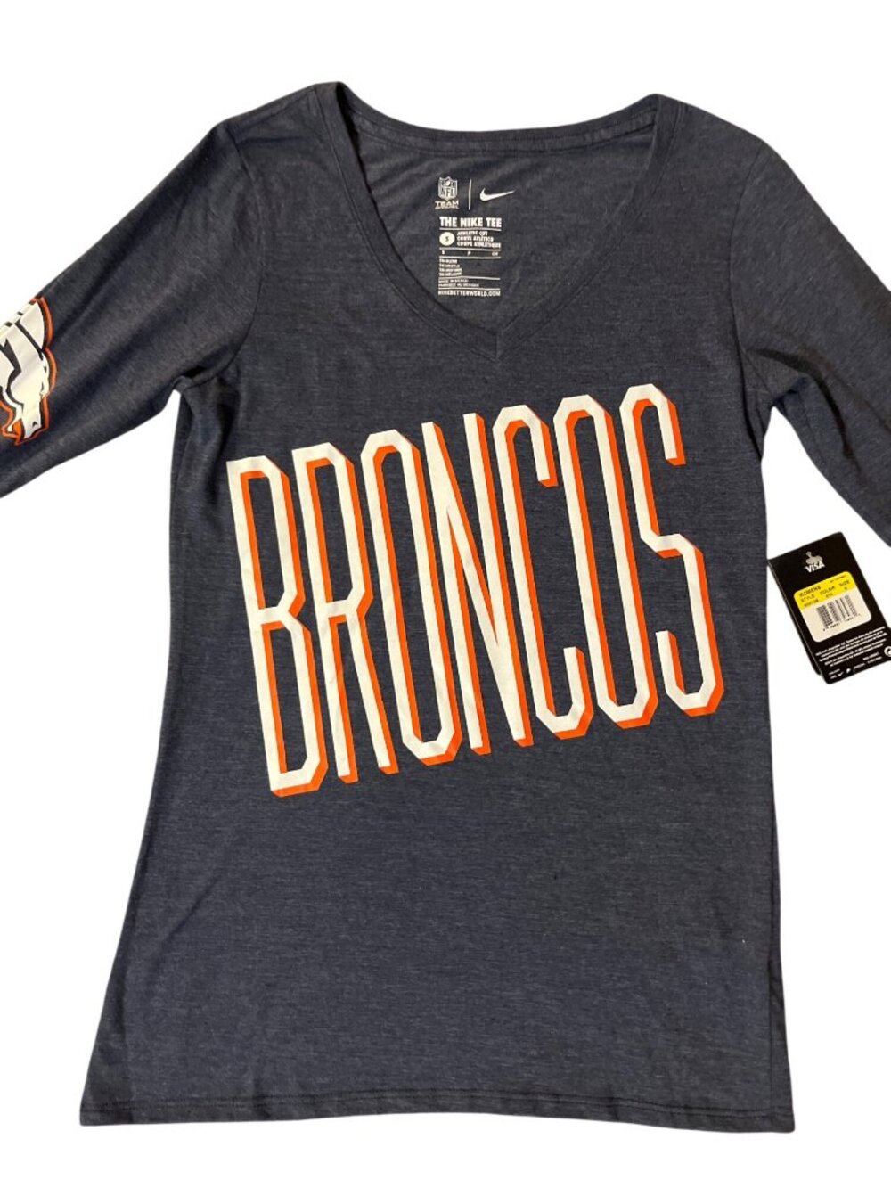 NEW Nike Denver Broncos Womens Long Sleeve Tee Small Navy NFL - Picture 4 of 16